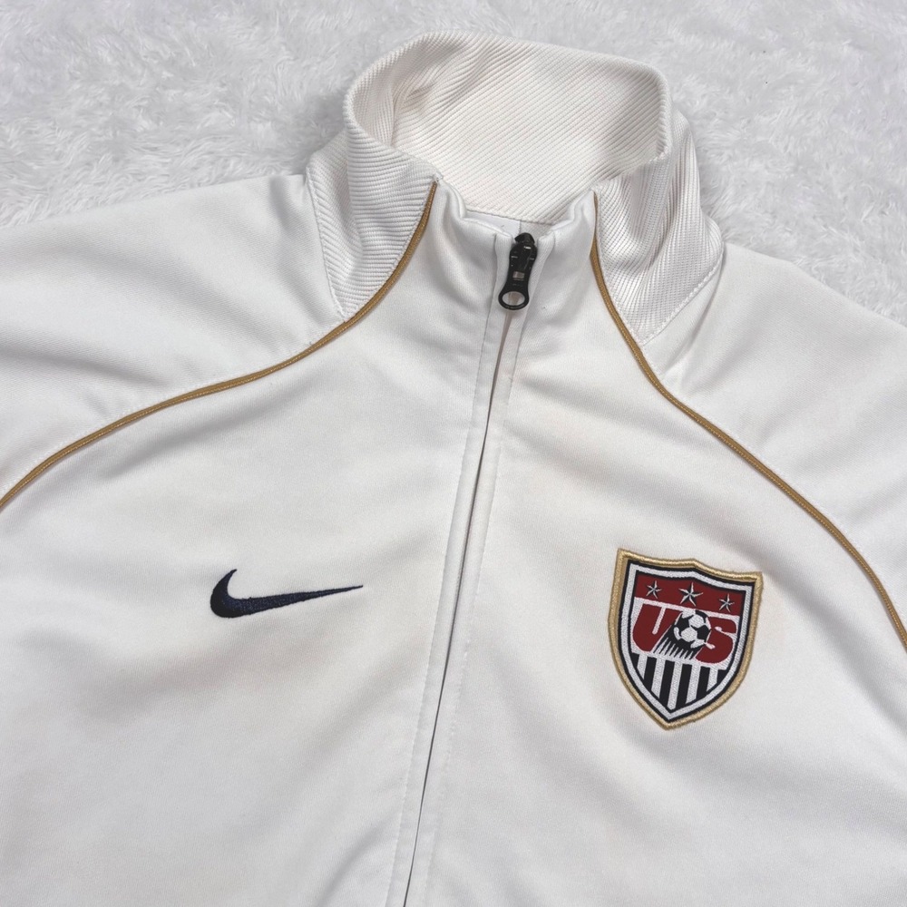 Nike US Soccer Team Track Jacket Women L(FIT S)White USA Gold Piping Logo Swoosh